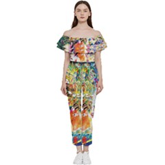 Multicolor Anime Colors Colorful Bardot Ruffle Jumpsuit by Ket1n9