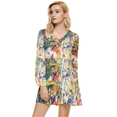 Multicolor Anime Colors Colorful Tiered Long Sleeve Mini Dress by Ket1n9