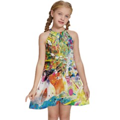 Multicolor Anime Colors Colorful Kids  Halter Collar Waist Tie Chiffon Dress by Ket1n9