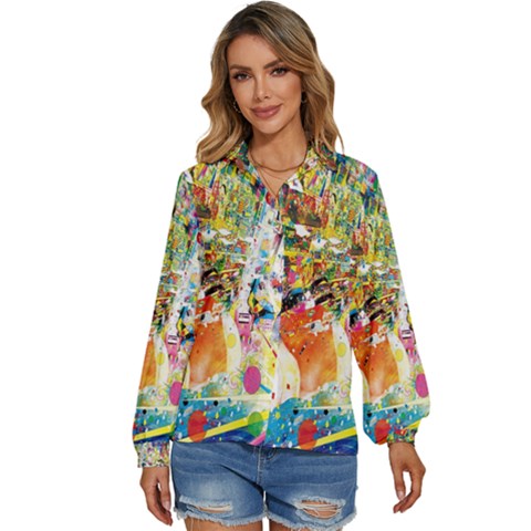 Multicolor Anime Colors Colorful Women s Long Sleeve Button Up Shirt by Ket1n9