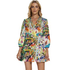 Multicolor Anime Colors Colorful V-neck Placket Mini Dress by Ket1n9