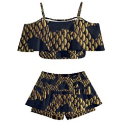 Metallic Snake Skin Pattern Kids  Off Shoulder Skirt Bikini