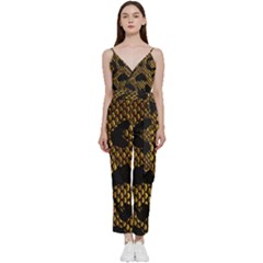 Metallic Snake Skin Pattern V-neck Camisole Jumpsuit by Ket1n9