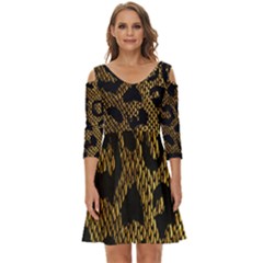 Metallic Snake Skin Pattern Shoulder Cut Out Zip Up Dress by Ket1n9