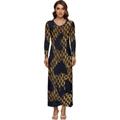 Metallic Snake Skin Pattern Long Sleeve Longline Maxi Dress by Ket1n9