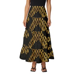 Metallic Snake Skin Pattern Tiered Ruffle Maxi Skirt by Ket1n9