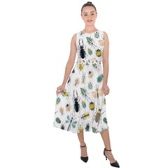 Insect Animal Pattern Midi Tie-back Chiffon Dress by Ket1n9