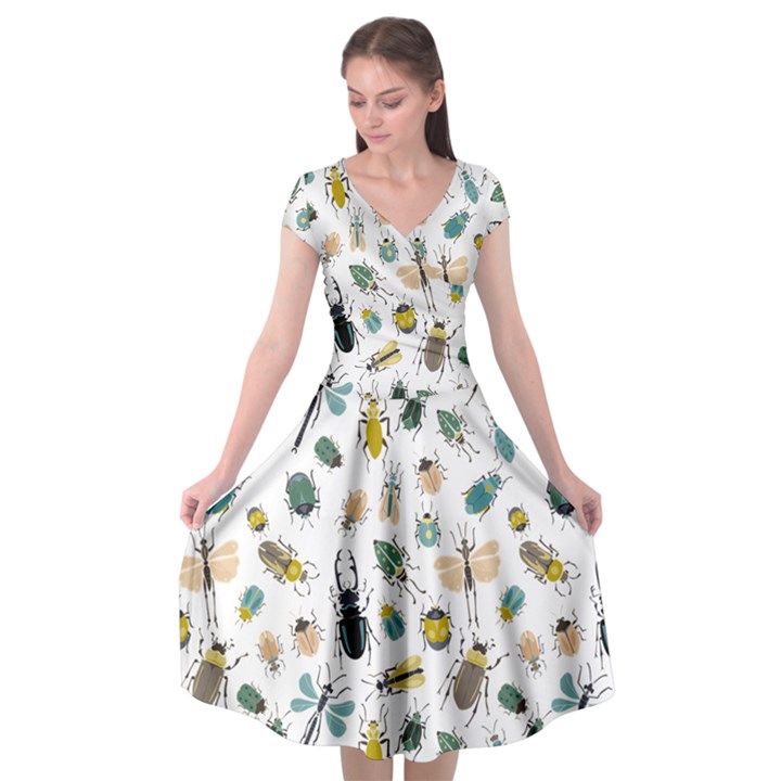 Insect Animal Pattern Cap Sleeve Wrap Front Dress