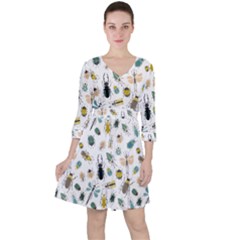 Insect Animal Pattern Quarter Sleeve Ruffle Waist Dress by Ket1n9