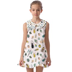 Insect Animal Pattern Kids  Pilgrim Collar Ruffle Hem Dress by Ket1n9