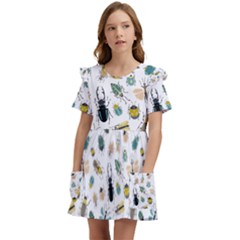 Insect Animal Pattern Kids  Frilly Sleeves Pocket Dress by Ket1n9