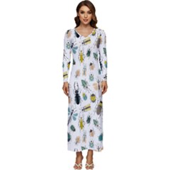 Insect Animal Pattern Long Sleeve Longline Maxi Dress by Ket1n9