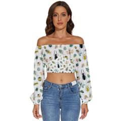 Insect Animal Pattern Long Sleeve Crinkled Weave Crop Top by Ket1n9