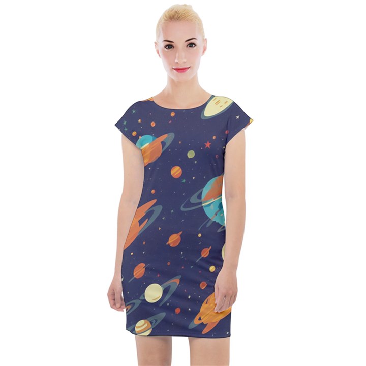 Space Galaxy Planet Universe Stars Night Fantasy Cap Sleeve Bodycon Dress