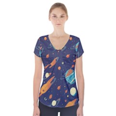 Space Galaxy Planet Universe Stars Night Fantasy Short Sleeve Front Detail Top by Ket1n9