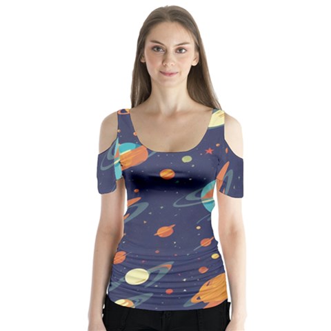 Space Galaxy Planet Universe Stars Night Fantasy Butterfly Sleeve Cutout T-shirt  by Ket1n9