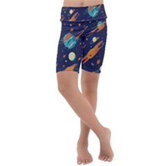 Space Galaxy Planet Universe Stars Night Fantasy Kids  Lightweight Velour Cropped Yoga Leggings by Ket1n9