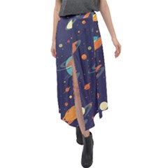 Space Galaxy Planet Universe Stars Night Fantasy Velour Split Maxi Skirt by Ket1n9