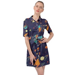 Space Galaxy Planet Universe Stars Night Fantasy Belted Shirt Dress by Ket1n9