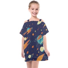 Space Galaxy Planet Universe Stars Night Fantasy Kids  One Piece Chiffon Dress by Ket1n9