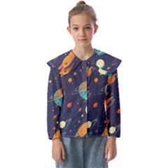 Space Galaxy Planet Universe Stars Night Fantasy Kids  Peter Pan Collar Blouse by Ket1n9