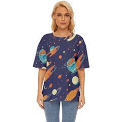 Space Galaxy Planet Universe Stars Night Fantasy Oversized Basic T-shirt by Ket1n9