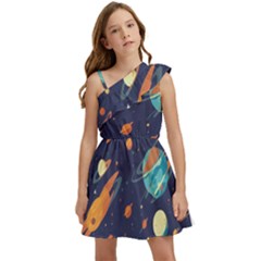 Space Galaxy Planet Universe Stars Night Fantasy Kids  One Shoulder Party Dress