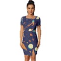 Space Galaxy Planet Universe Stars Night Fantasy Fitted Knot Split End Bodycon Dress View1