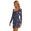 Space Galaxy Planet Universe Stars Night Fantasy Long Sleeve Square Neck Bodycon Velvet Dress View2