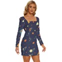 Space Galaxy Planet Universe Stars Night Fantasy Long Sleeve Square Neck Bodycon Velvet Dress View3