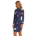 Space Galaxy Planet Universe Stars Night Fantasy Long Sleeve Shirt Collar Bodycon Dress View2