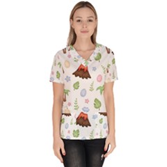 Cute-palm-volcano-seamless-pattern Women s V-neck Scrub Top by Ket1n9