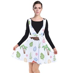 Cute-palm-volcano-seamless-pattern Plunge Pinafore Dress