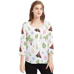 Cute-palm-volcano-seamless-pattern Chiffon Quarter Sleeve Blouse by Ket1n9