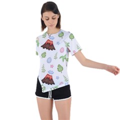 Cute-palm-volcano-seamless-pattern Asymmetrical Short Sleeve Sports T-shirt by Ket1n9