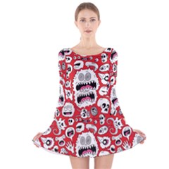 Another Monster Pattern Long Sleeve Velvet Skater Dress