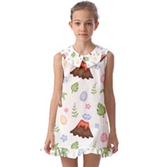 Cute-palm-volcano-seamless-pattern Kids  Pilgrim Collar Ruffle Hem Dress by Ket1n9