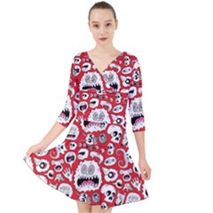 Another Monster Pattern Quarter Sleeve Front Wrap Dress by Ket1n9