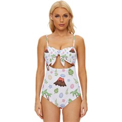 Cute-palm-volcano-seamless-pattern Knot Front One-piece Swimsuit by Ket1n9