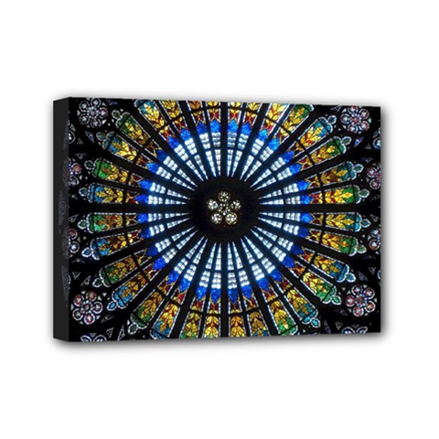 Stained Glass Rose Window In France s Strasbourg Cathedral Mini Canvas 7  X 5  (stretched) by Ket1n9