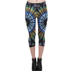 Stained Glass Rose Window In France s Strasbourg Cathedral Capri Leggings  by Ket1n9