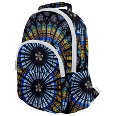 Stained Glass Rose Window In France s Strasbourg Cathedral Rounded Multi Pocket Backpack by Ket1n9