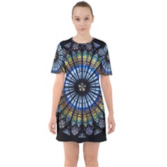 Stained Glass Rose Window In France s Strasbourg Cathedral Sixties Short Sleeve Mini Dress by Ket1n9