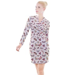 Pattern-with-butterflies-moths Button Long Sleeve Dress by Ket1n9