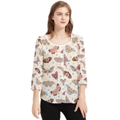 Pattern-with-butterflies-moths Chiffon Quarter Sleeve Blouse by Ket1n9