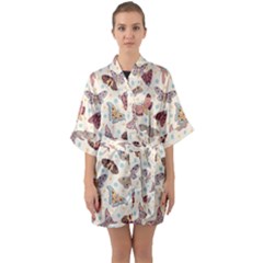 Pattern-with-butterflies-moths Half Sleeve Satin Kimono  by Ket1n9