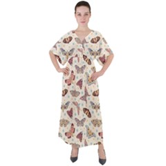 Pattern-with-butterflies-moths V-neck Boho Style Maxi Dress by Ket1n9