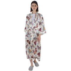 Pattern-with-butterflies-moths Maxi Satin Kimono by Ket1n9