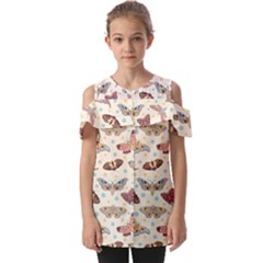 Pattern-with-butterflies-moths Fold Over Open Sleeve Top by Ket1n9