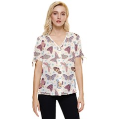 Pattern-with-butterflies-moths Bow Sleeve Button Up Top by Ket1n9